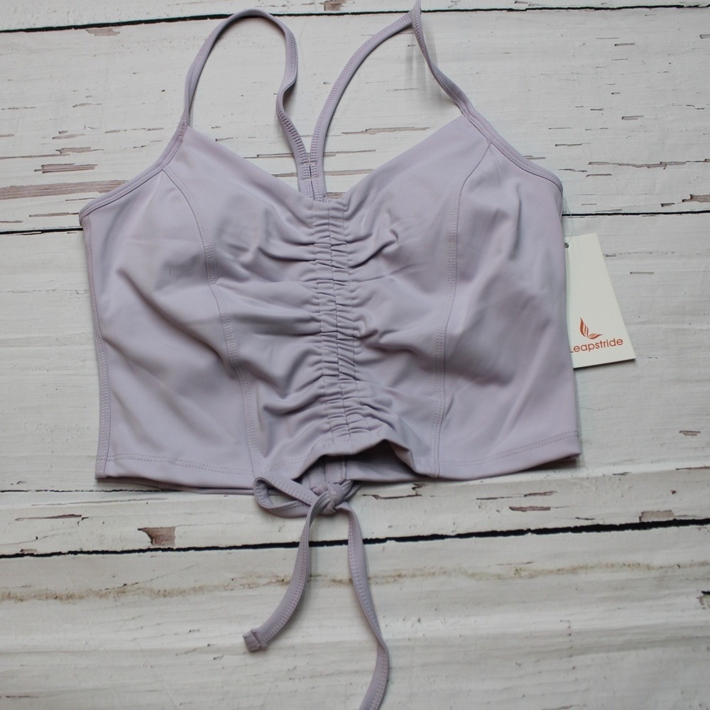 Leapstride Womens Ruched Active Crop Top Lavander Size S Yoga Tank